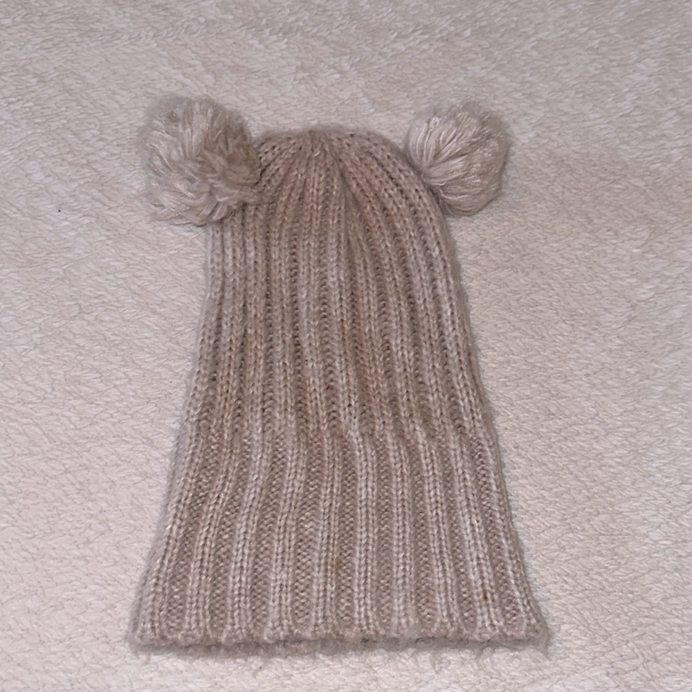 Light Beige Pom Pom Beanie Hat